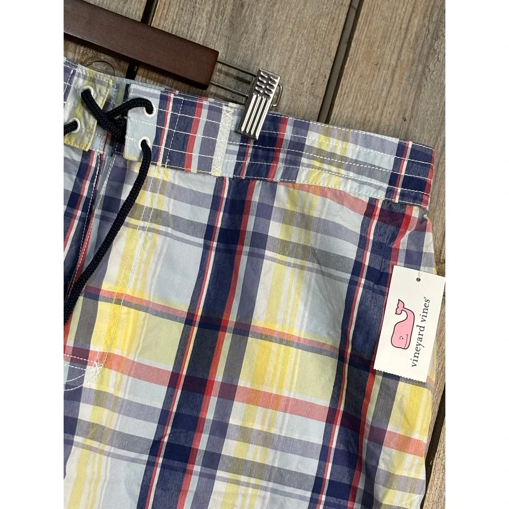 Vineyard Vines Mens Plaid Board‎ Shorts Swim Trunks Yellow Blue Red Size 38 NWT